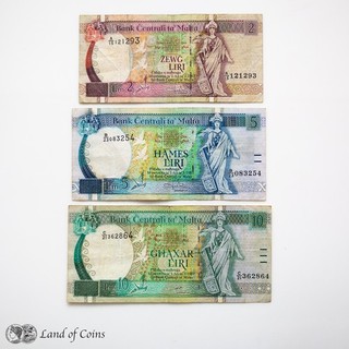 MALTA: Set of 3 Maltese Lira Banknotes.