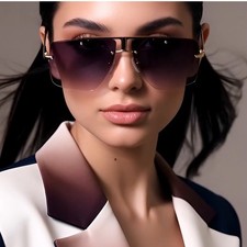 Oversized Shield Sunglasses Gold Rimless Gradient Lens Women Fashion Female 2026