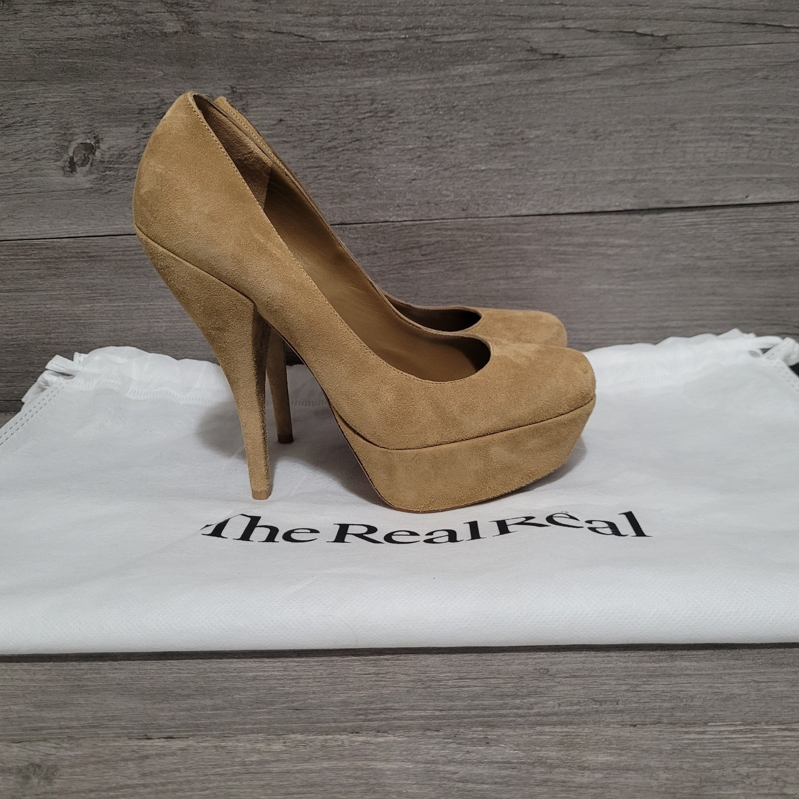 Decolte Yves Saint Laurent Palais punta tonda tacco misura 6 5 (36 5) camoscio marrone