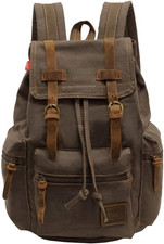 Vintage Canvas Leather Backpack Rucksack Travel Hiking Bag Laptop Bookbag Mens