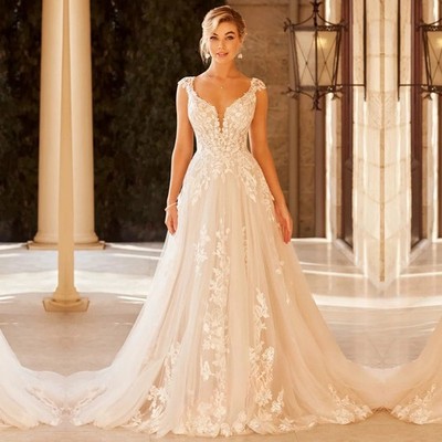 Classic A-line Wedding Dresses Cap Sleeves Sweetheart for Bride Appliques Gowns | eBay Classic A-line Wedding Dresses Cap Sleeves Sweetheart for Bride Appliques Gowns | eBay