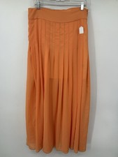 Anthropologie Maeve Orange Chiffon Lined Midi Skirt Pleated Size Large