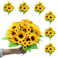 6 Pack Artificial Sunflowers with Stems, Fake Silk Sunflowers Artificial