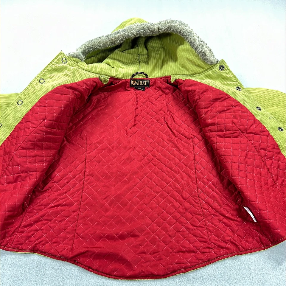 Jaqueta de veludo Ariat feminina grande verde com capuz pele sintética casaco de inverno ocidental - Imagem 4 de 4