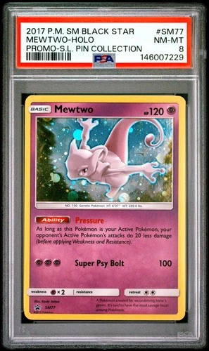 2017 POKEMON SM BLACK STAR PROMO #SM77 MEWTWO-HOLO PSA 8