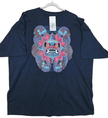 Karani Art Shirt Mens 3XL Blue Aztec Jaguar Mask Graphic Mexican Tribal Tee