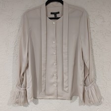 NWT Banana Republic Beige Tie-Neck Button Down Blouse Women's M Ruffle Neutral