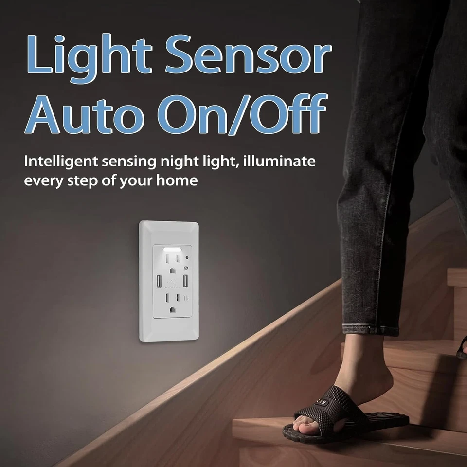 Energy Efficient USB Outlet with Automatic Nightlight - 2-Pack, Easy Install - Image 4 of 4