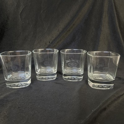Set of 4 Jack Daniels Heavy Based Rocks Drink Glasses Print & Raised Lettering 