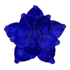 10 PCS Large Christmas Flowers Glitter Blue Artificial Magnolia 10 Inch