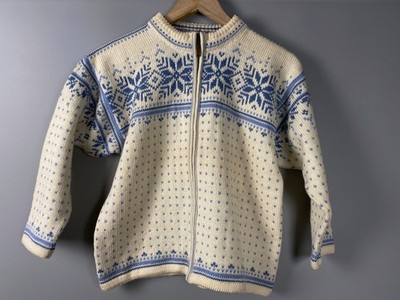 Dale Of Norway Kids Blue Beige Wool Fair Isle Clasped Cardigan Sweater Size 8