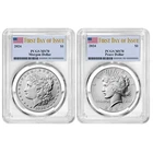 2024 $1 Morgan and Peace Silver Dollar 2pc Set PCGS MS70 FDOI Flag Label