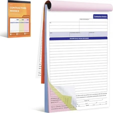 Large Contractor Invoice Book, Receipt Book for 8 x 11 inch, Orange 