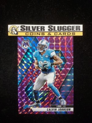 2025 Calvin Johnson Panini Mosaic Purple Mosaic Prizm /49 #90 Detroit Lions