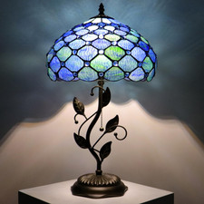 Mqyxh Tiffany Lamp Sea Blue Water Ripple Style Stained Glass Table Lamp Desk