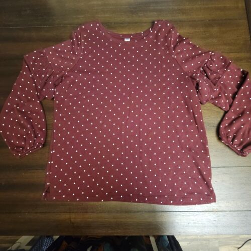 Women's Blouse Size XL Maroon with White Polka Dots Old Navy Brand Very Nice