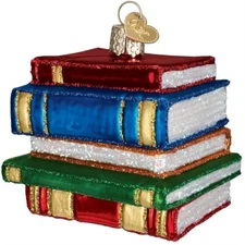 Old World Christmas STACK OF BOOKS (32112) Glass Ornament w/OWC B0x