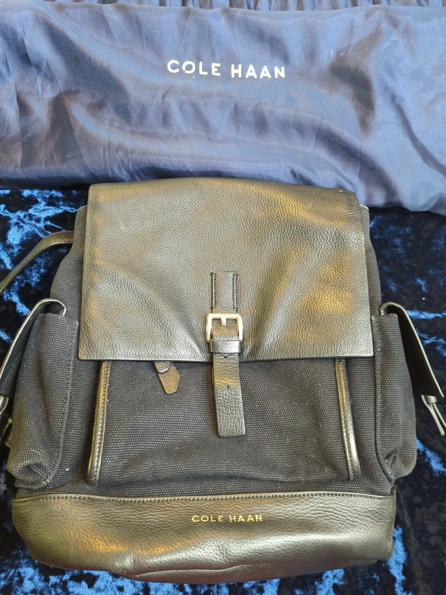 Cole Haan BLACK Cassidy Leather and canvas Backpack NICE with dust bag