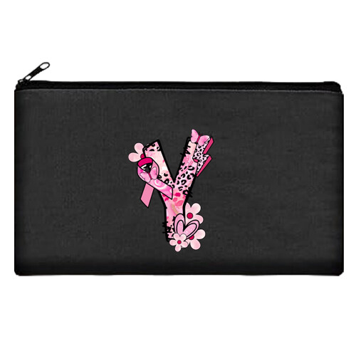 Pink Ribbon Initial Letter Make up Pouch Canvas Bag Breast Cancer Awareness 8x5 - Picture 28 of 29