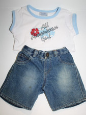 Build A Bear Clothes All American Girl Shirt Denim Blue Jean Shorts BAB Outfit