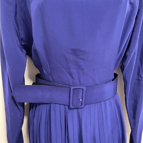 Linda Allard Ellen Tracy Blue Silk Long Maxi Pleated Dress Rhinestone 8 Vintage - Picture 6 of 16