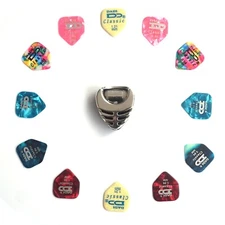 12x Pentagon Guitar Picks Plectrums Dadi with Pick Holder – Choice of Gauge