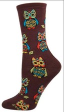 NWT Multi Colored Owls Socks on Rich Brown Background Womens Socks