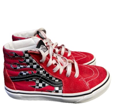 Vans Sk8-Hi Old School Flames Red White Canvas Sneakers Shoes Kids Boy's Size 5M