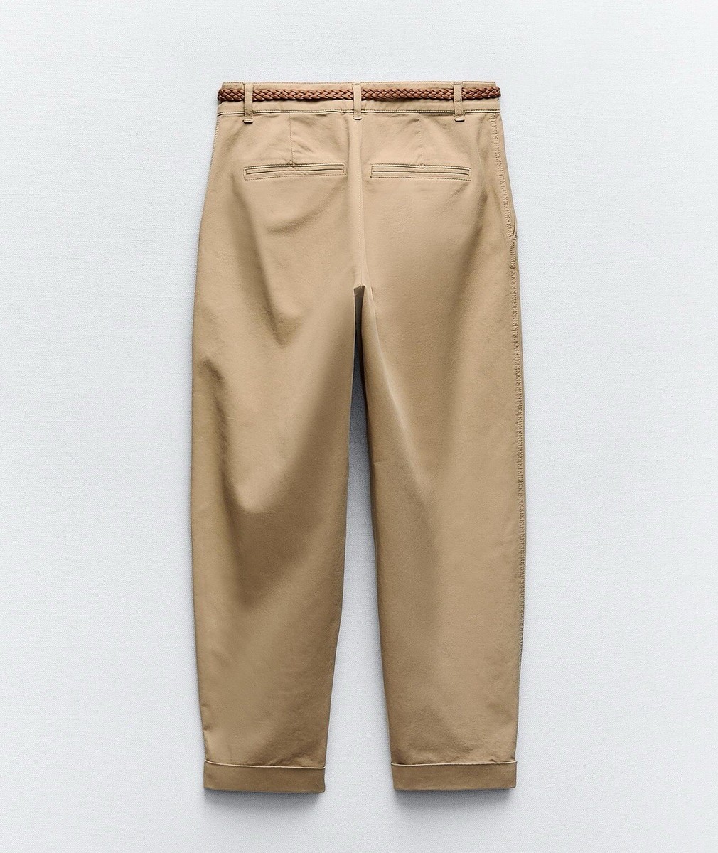 Zara Braided Belt Chino Pants Mid-Camel Color US 4/36 New Zara Braided Belt Chino Pants Mid-Camel Color US 4/36 New