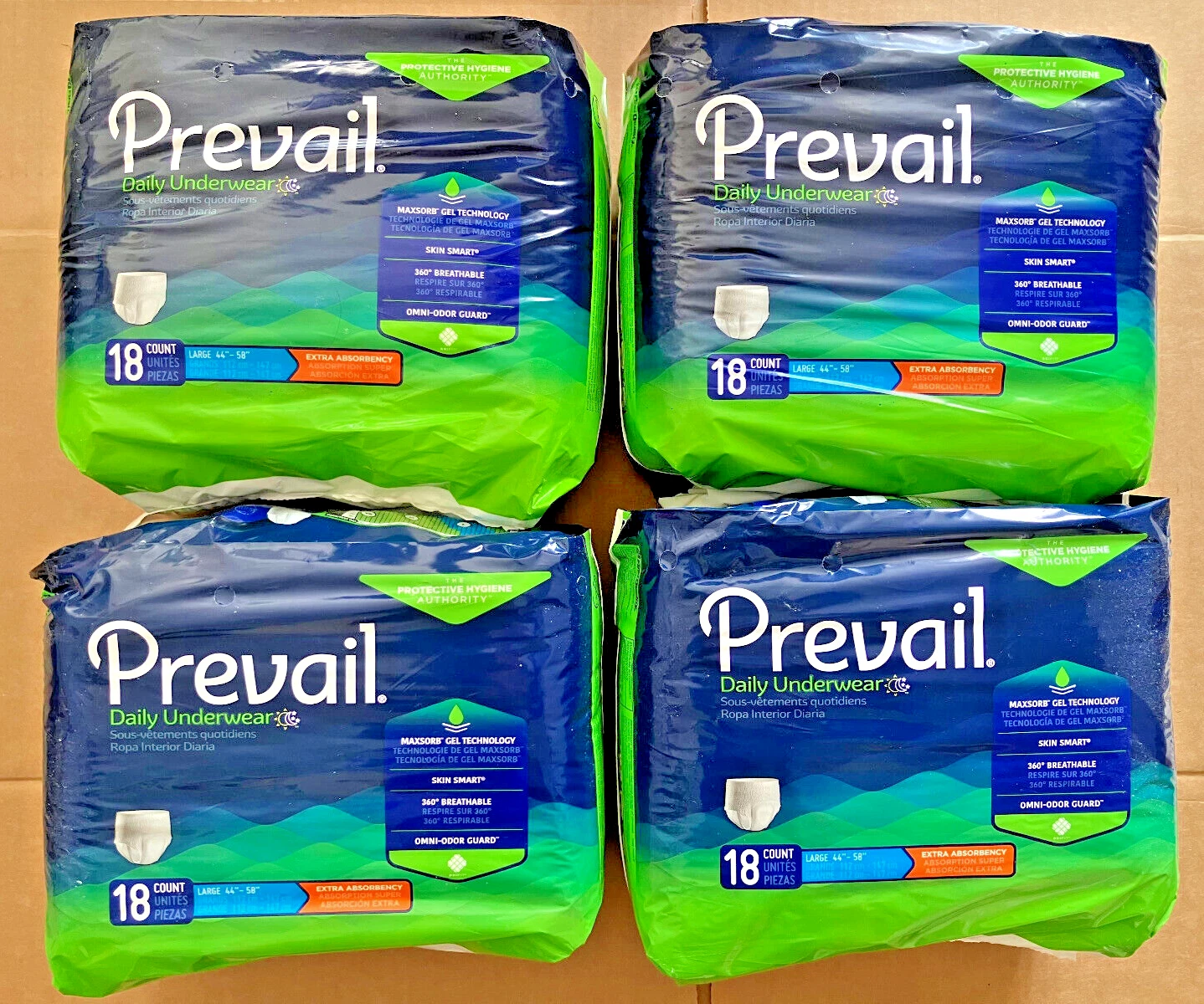 LOT 4 packs x 18pcs Prevail Pull-up Underwear Adult Diapers Extra Absorb, LARGE
