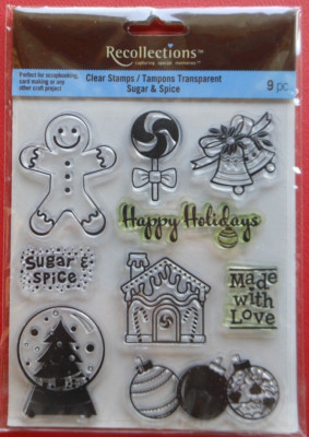 Sugar & Spice Clear Stamp Set Gingerbread House Snowglobe Bells Made with Love