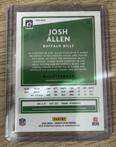 JOSH ALLEN 2020 Donruss Optic Silver Holo Prizm #14 Buffalo Bills - Picture 2 of 2