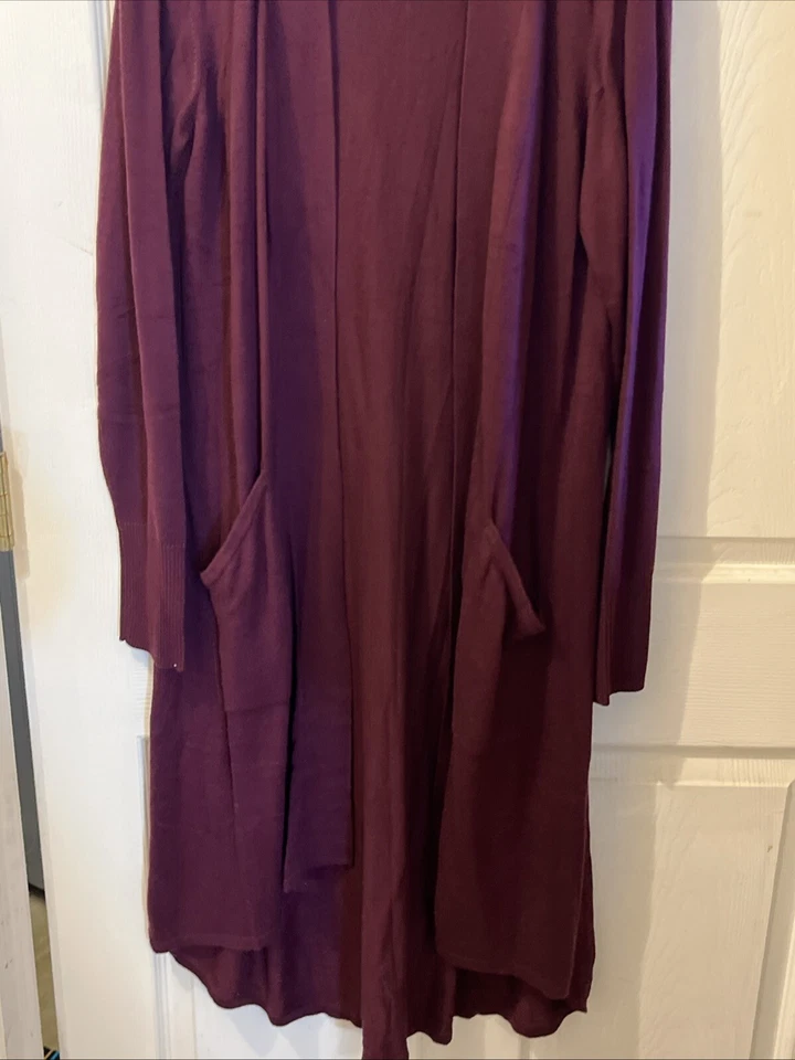 H By Halston Womens Long Sweater Duster Cardigan Large Petite Color Plum - Image 2 of 4