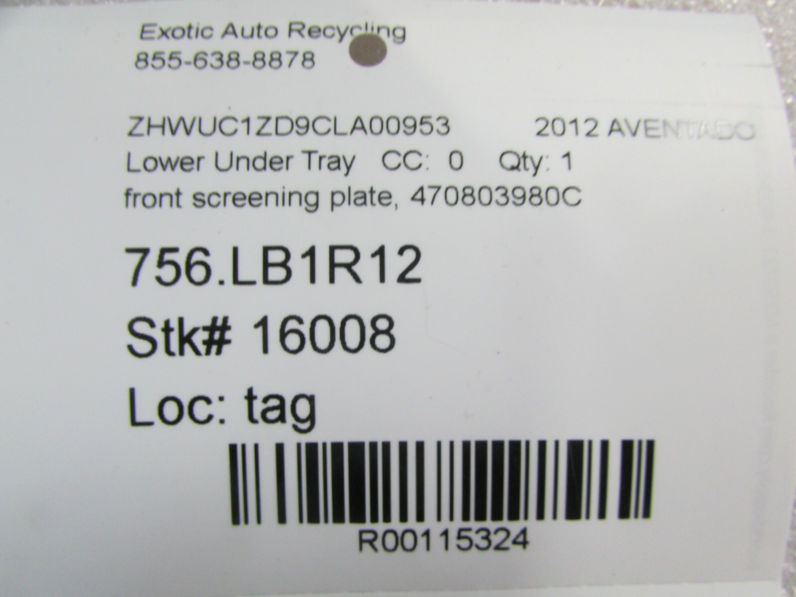Lamborghini Aventador, Front Screening Plate, Used, P/N 470803980C