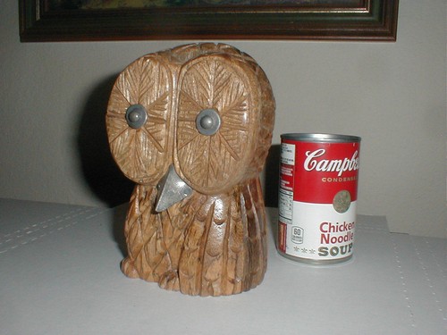 Wood Carved 6" Owl Carving MODERN Folk Art Bird Figure METAL NOSE EYES Target - 第 1/12 張圖片