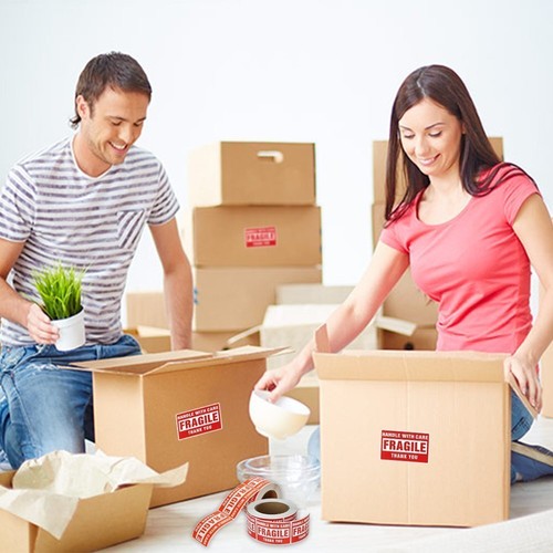 4 Rolls of 500 3x5 Fragile Stickers Handle with Care Shipping Mailing Labels Red - Picture 7 of 10