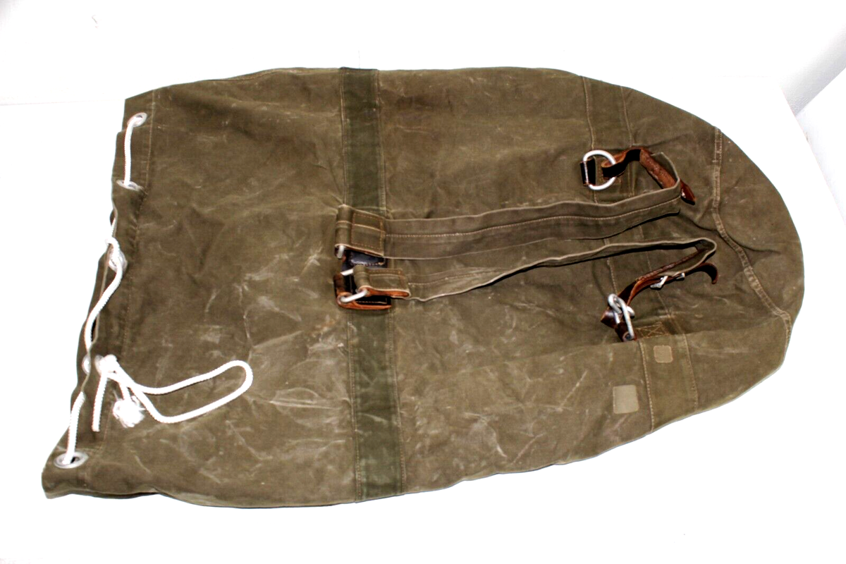 Vintage US Military Army OD Green Large Canvas Duffel Bag Rucksack