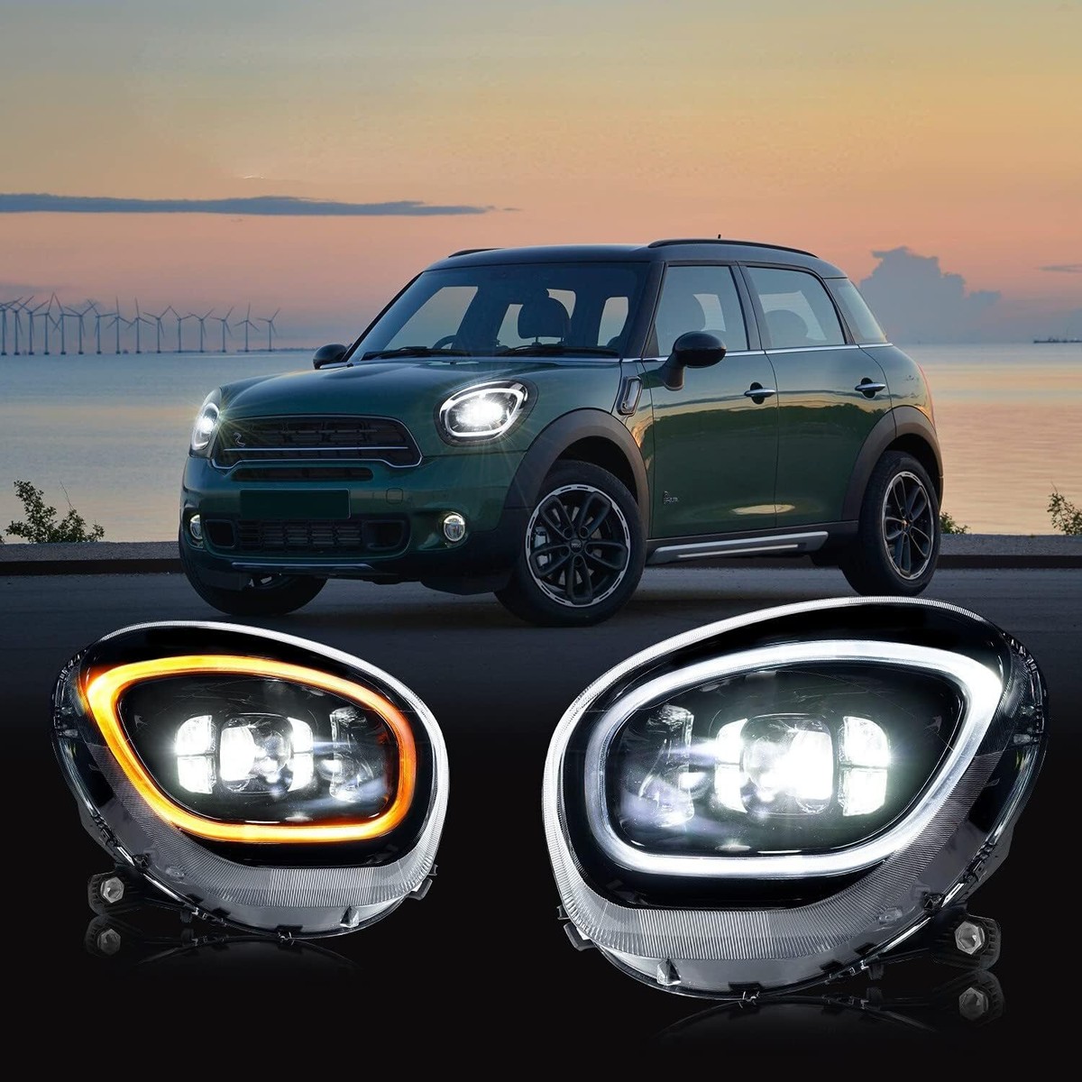 For BMW MINI R60 2007-2016 Headlamps Left+Right Side LED DRL