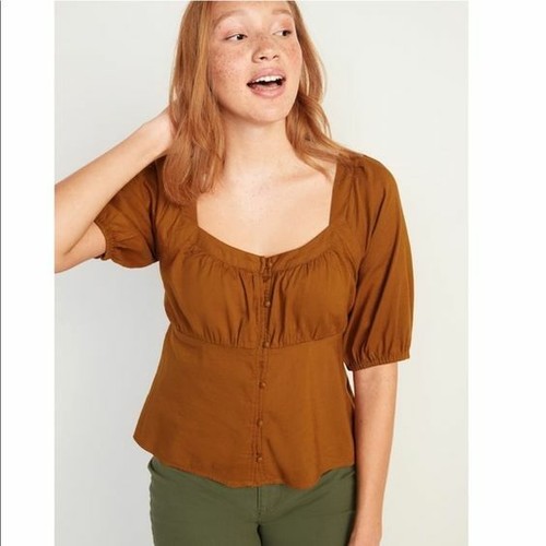 OLD NAVY Women's PLUS Size 4X Puff-Sleeve Smocked Button-Down Blouse--Rust  | eBay