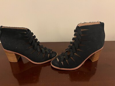 Black Billy Ella Open Toe 3 inch square heel Booties with an open lace up front