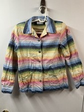 Alfred Dunner Womens 6p Pastel Rainbow Stripe Linen Cotton Shirt Jacket Pockets
