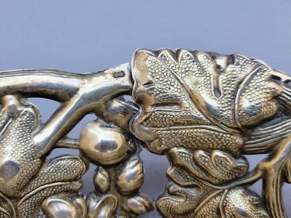 Antiguo centro de mesa europeo 800 plata artesanal siglo XIX estilo vino antiguo Foto 3 de 4