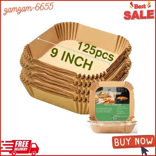 Large Air Fryer Disposable Paper Liners Square 9 Inch 125 Pcs Parchment paper - Bild 1 von 9