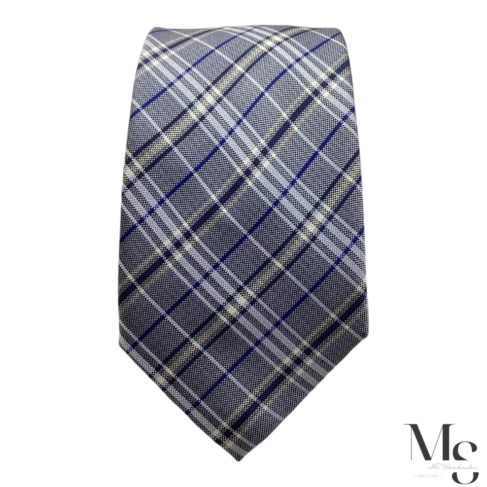 Corbata de seda de lujo a cuadros y cuadros azules de Haines & Bonner hecha a mano con: 3" EXCELENTE ESTADO Foto 3 de 4