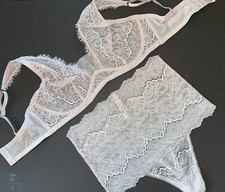 Victoria's Secret unlined 34DDD,36C,36DD BRA SET M high-waist thong gray taupe