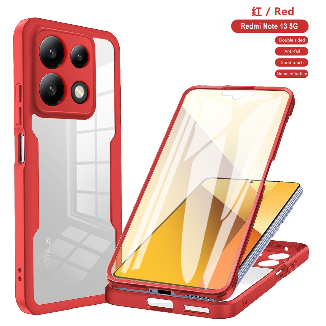 For Xiaomi Redmi Note 13 5G, Shockproof Full Cover Soft Screen Protector Case