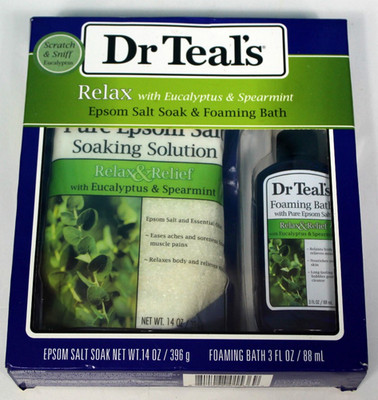 New Dr. Teal's Relax Eucalyptus Spearmint Epsom Salt Soak Foaming Bath Set