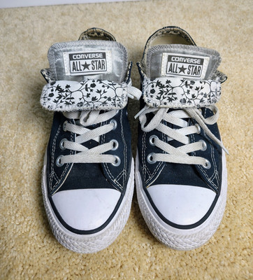 Converse All Star Low Top Canvas Lace-Up Sneakers Navy White Floral Lining