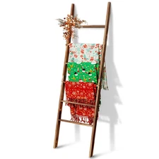 6-Tier Blanket Ladder Wooden, 5.7FT(66.5'') Blanket Quilt Towel Holder Rack D...