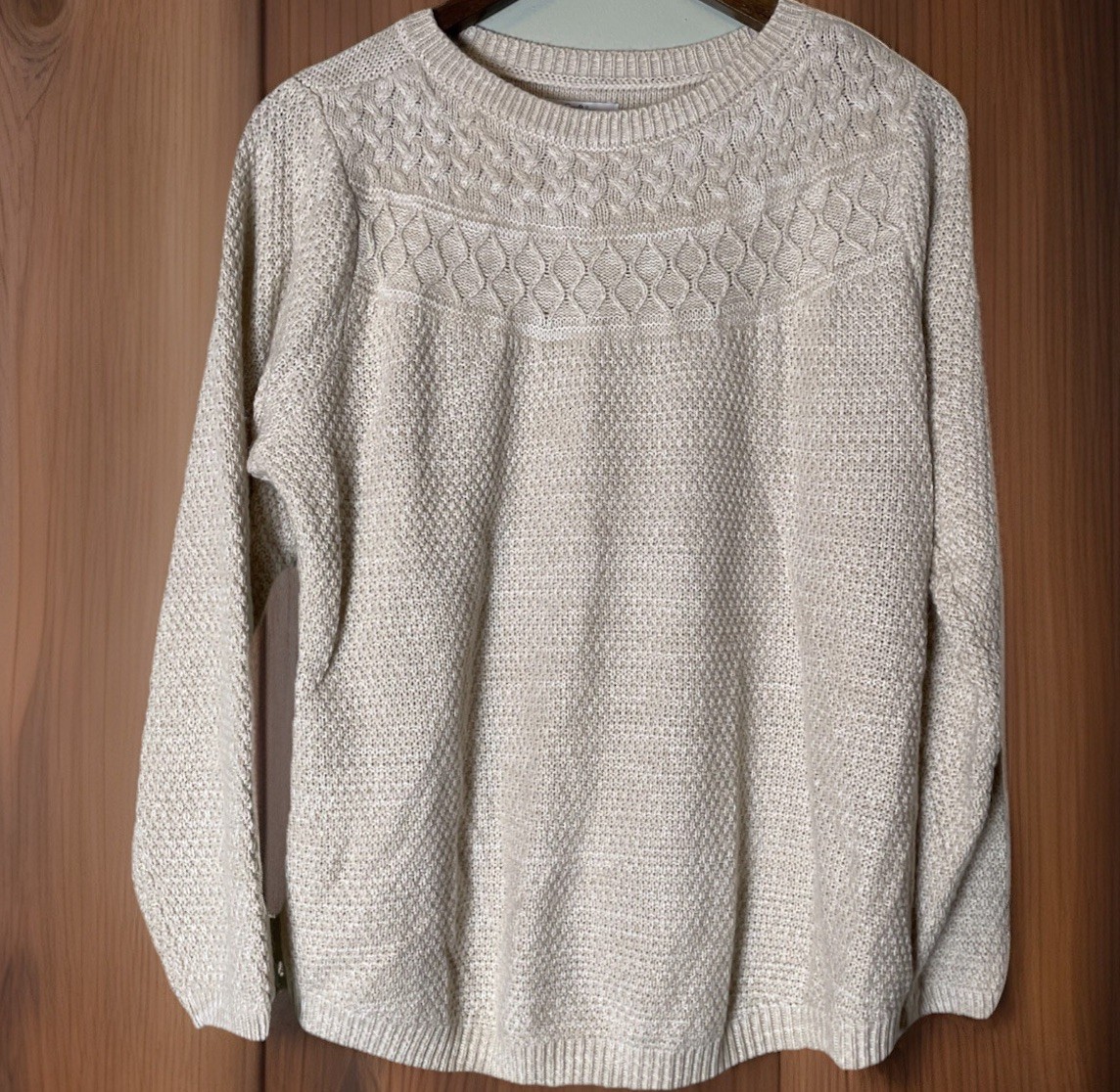 Croft & Barrow Women's Sz XL Oatmeal Ivory Marl Cable-Knit Yoke Pullover Sweater